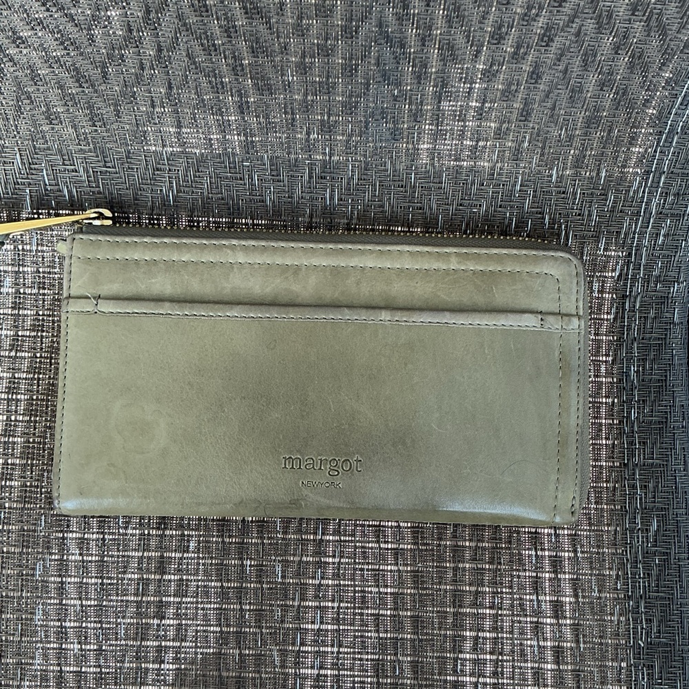 Margot Gabby Sage Green Leather Clutch Wristlet Wallet